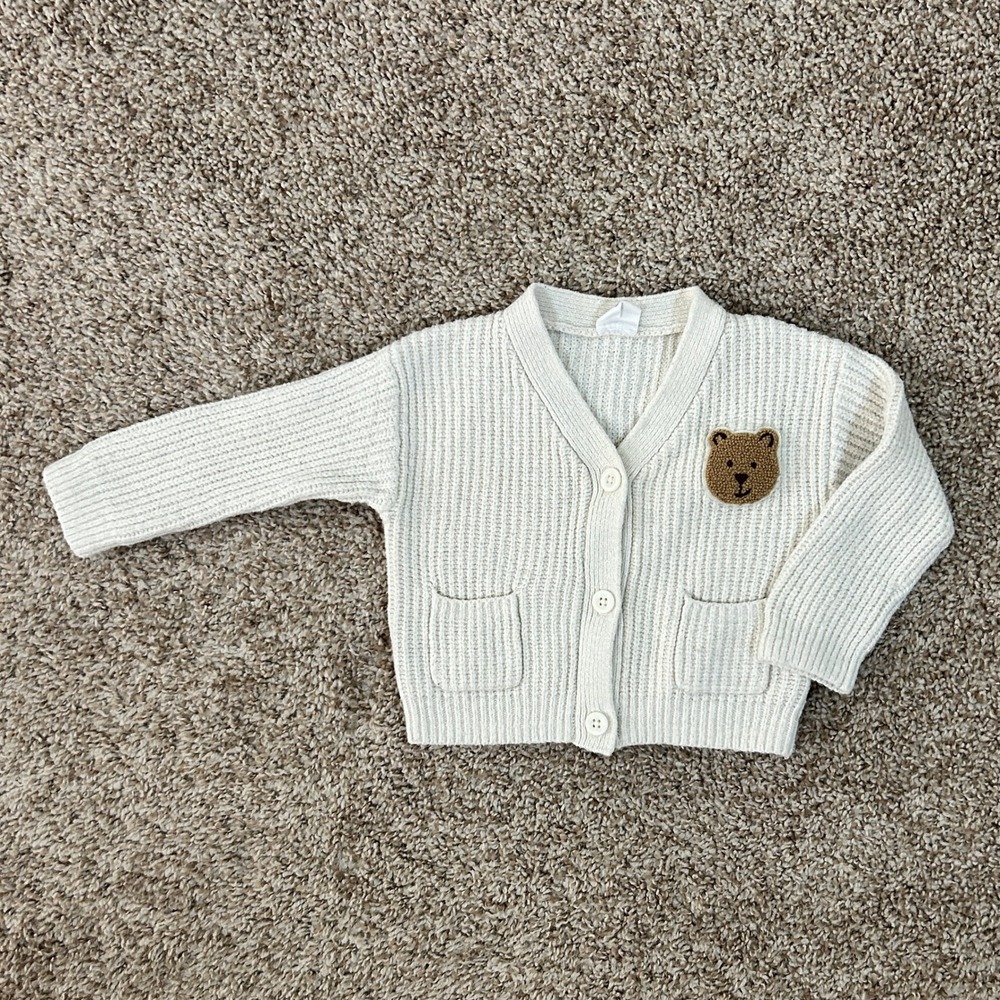 Baby Gap I Brannan Bear Ribbed Knit Cardigan Sweater I‎ Cream I Size 6-12 Months